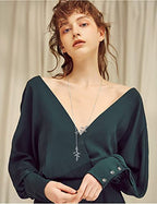 Long Necklace Sterling Silver Larait Bar Y Lariat Long Chain Drop Adjustable Necklace Gift for Her, 30" - style: Long Olive Leaf Necklace