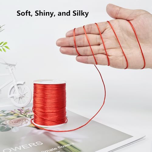 LUSTEMBER 330 Feet Satin Nylon String, 1 mm Silky Smooth Durable Nylon Cord for Jewelry Making, Bracelets, Beading, Necklaces, Macrame, Kumihimo, Rattail, and Chinese Knot Craft - size: Red