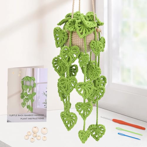 Kogyxe Beginners Crochet Kit, Amigurumi Crochet Starter Kits w Step-by-Step Video Tutorials, Hanging Potted Plants Knitting Starter Pack for Beginners Decoration, Plants Family (40%+ Yarn) - size: Plants Monstera