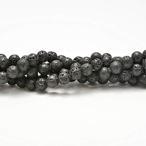 NCB 200pcs 6mm Black Volcanic Lava Beads Natural Semi Precious Beads Round Smooth Gemstones Loose Spacer Beads Charms for Necklaces Bracelets Jewelry Making (Black Volcanic Lava, 6mm 200Beads) - color: Black Volcanic Lava, size: 6mm 200Beads