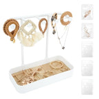 WCHOSOZH Jewelry Organizer Stand, Necklace Holder with Wooden Tray 5 Storage Hooks, Earring Holder with 5 Pcs Jewelry Bags for Bracelet,Chains,Rings,Earrings,Keys Watches,Necklaces (White) - color: White