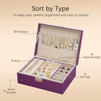 Homeanda Jewelry box 2 layer Jewelry box Leather Jewelry boxes for Women Girls Teens Jewelry organizer box Jewelry Storage box with lock(Purple) - color: Purple