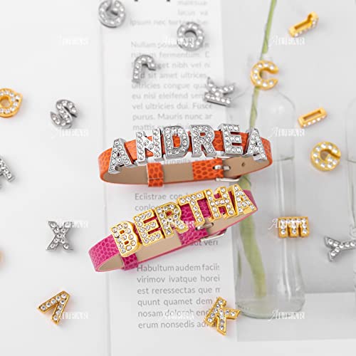 AUEAR, 52 Pack Silver Gold A-Z 8mm Full Rhinestone Slide Charms Crystal Alphabet Letter Alloy for Bracelets Necklace Wristbands DIY Jewelry Making - color: Silver & Gold, size: 52 Pack