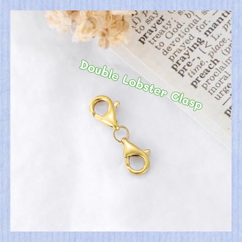 14K Yellow Gold Jewelry Clasp Necklace Extender, Double Lobster Clasp Bracelet Extension Connector for DIY Necklace Bracelet Anklet Jewelry Making, 14K Gold Double Spring Clasp (Style 5) - style: Style 5