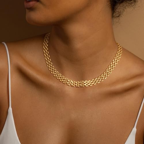 Moodear Gold Necklace for Women Dainty Chunky 14K Gold Plated/Sliver Plated Chain Necklace Cuban Link Paperclip Chain Choker Toggle Clasp Layered Necklace for Women Trendy Fashion Gift - style: Choker necklace