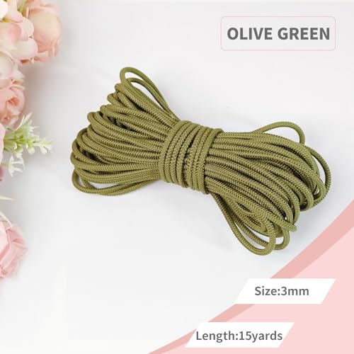 1/8 inch Non-Slip Elastic Band -3mm 15 Yards Soft Elastic Cord Stretch String Braided Thread for Sports Gear, DIY Crafts, Hair Bands, Shoelaces,Apparel Making & Camping Tie Down (Olive Green) - color: Olive Green