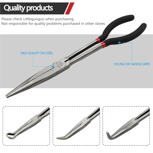 4 Pack 11" Precision Long Nose Pliers Set, Insulated Comfort Grip - Straight Needle Nose, 45/90 Degree Curved & Circle Tools for Wire Bending, Shaping, Trimming - size: 4pcs-11''