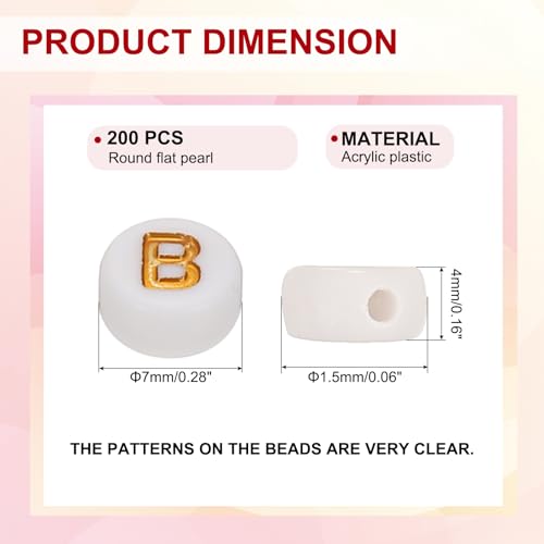 HARFINGTON 200 Pcs 4x7mm Acrylic Letter Beads, Round White Alphabet Beads Letter B, Alphabet Spacer Beads for Jewelry Making Bracelets Necklaces - style: Letter B