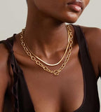 CHESKY 14K Gold Plated Chunky Necklace for Women, Trendy Paperclip Chain Necklace Thick Cross Heart Pendant Necklace Layered Herringbone Cuban Link Chain Toggle Necklaces Non Tarnish Jewelry - color: gold, style: paperclip+herringbone
