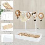 WCHOSOZH Jewelry Organizer Stand, Necklace Holder with Wooden Tray 5 Storage Hooks, Earring Holder with 5 Pcs Jewelry Bags for Bracelet,Chains,Rings,Earrings,Keys Watches,Necklaces (White) - color: White