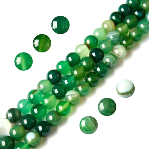 100pcs 10mm Green Stripe Agate Beads Natural Gemstone Beads Round Loose Beads for Jewelry Making - color: Green Stripe Agate, size: 10mm