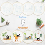 Bonroy 4 Sets Embroidery Set for Beginners, Art Craft, Easy Sewing, Includes Embroidery Clothing, Pattern, Embroidery Hoop, Instruction Manual, Colorful Thread Stitch Set (Cat) - color: Cat