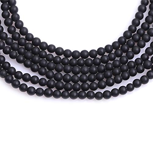 GEM-Inside Black Frost Spacer Agate Gemstone Loose Beads Natural Energy Power Beads for Jewelry Making 4mm Round 15" - color: Black Agate, size: 4mm