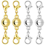 925 Silver Double Lobster Magnetic Necklace Clasps, Magnetic Necklace Clasps and Closures, Double Lobster Clasp Magnetic Jewelry Clasps for Necklaces (4pcs | Gold Silver) - color: 4pcs | gold silver