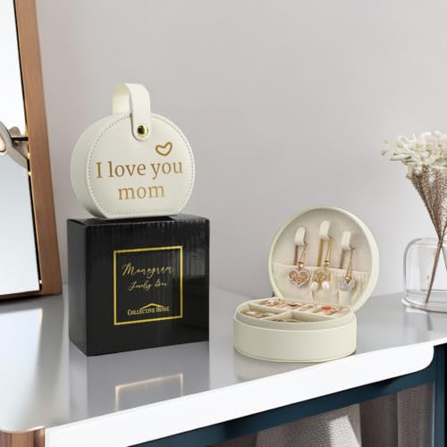 COLLECTIVE HOME - Travel Jewelry Case, Elegant Half-Moon Design with Heartfelt Message, Detachable Handle, Personalized Mother's Day Gift, Cherishing Special Moments (I love you mom) - color: I love you mom