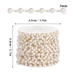 33 Feet Gold Pearl Beads Chains Roll, 3mm Faux Pearls Beaded Gold Plated Brass Cable Link Chain Spool Bulk for Jewelry Making DIY Craft - color: 3.0MM Gold Color