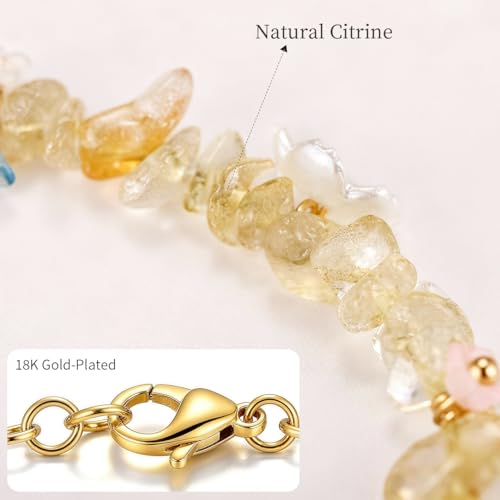 Healing Onyx Bracelet for Women Men Handmade Natural Gemstone Amethyst Crystal Bracelets Obsidian Cross Beaded Stone Jewelry - color: Citrine