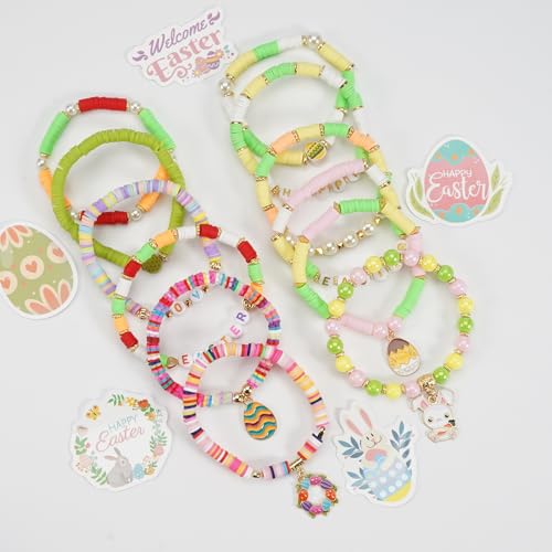 Twinfree Bohemia Beaded Bracelet for Women, Polymer Clay Stretch Bracelets - color: color 39