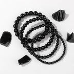 Vinswet 4pcs Beaded Bracelets for Women,Natural Healing Crystal Gemstones Bracelet,Anxiety Stress Relief Bracelet Handmade purple Jewelry Gifts for Women - color: Black Obsidia