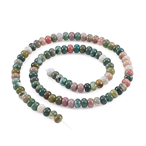 Cheriswelry 104pcs/Strand 6mm Natural Indian Agate Stone Beads Rondelle Gemstone Loose Spacer Abacus Beads Smooth Charms for DIY Craft Earring Bracelet Necklace Jewelry Making Supplies - color: Natural Indian Agate*2