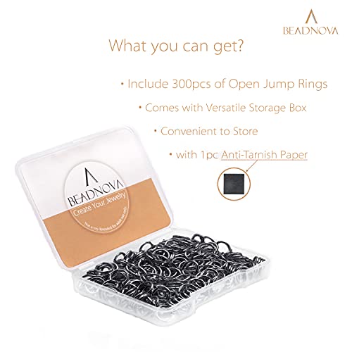 BEADNOVA 8mm Open Jump Rings Gun Black Jump Rings for Jewelry Making and Keychains (300Pcs) - color: Black, size: 8mm
