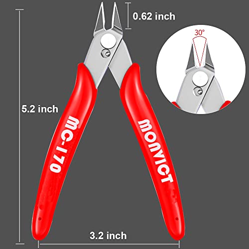 MONVICT 5 Pack Flush Cutters MC-170, Wire Cutters 5 Inch Side Cutting Pliers Precision Cutter Tools Ultra Sharp Micro Wire Cutters for Cables Wires Zip Ties 3D Printing Electrical & Cut Needs - color: 5"- Pack 5