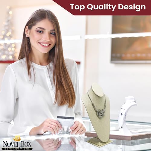 Novel Box Beige Linen Bust Stand Jewelry Necklace Display 8x5x15.5 Inches - Freestanding Travel Necklace Holder Stand - Necklace Mannequin Organizer Stands - Necklace Displays X-Large - color: Beige Linen, size: X-Large