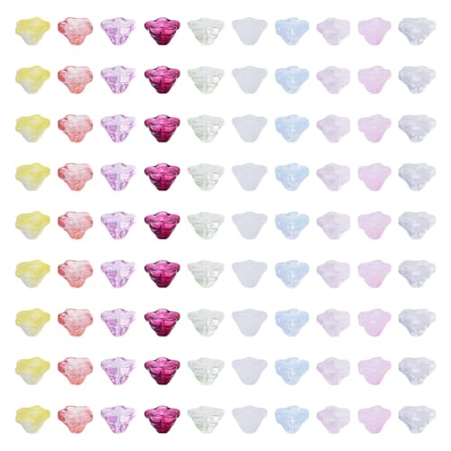 Beadthoven 150Pcs Flower Glass Beads 10 Colors Transparent Colorful Petunia Flower Beads Caps Gradient Color Baking Paint Glass Floral Spacer Bead for Jewelry Making DIY Necklace Bracelets Earrings - color: Petunia-10 Colors