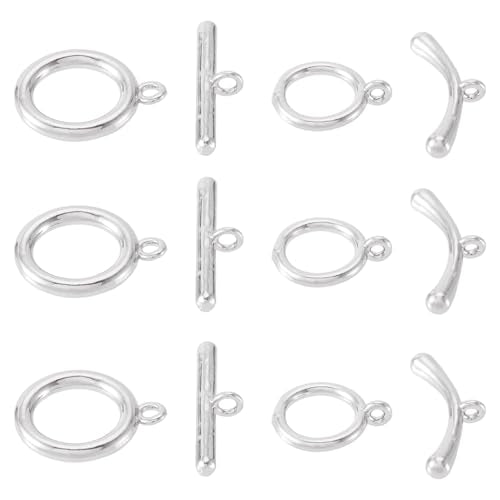10 Pcs Toggle Jewelry Clasps Flat Round Toggle Clasp Connectors Round T Bar Closure Clasps Sets for Women Men Bracelet Necklace Jewelry Making - color: Platinum/T-Bar