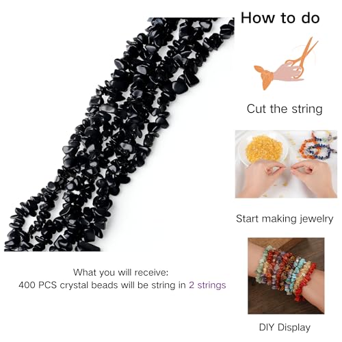 XIANNVXI Black Obsidian Beads, Natural Chip Stone Beads 400Pcs Crystal Bead 5-8mm Irregular Healing Crystal Loose Rocks for DIY Jewelry Making - color: A-Black Obsidian