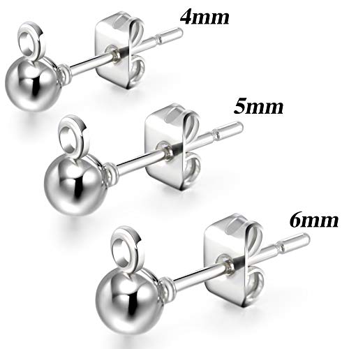 180 Pieces Ball Post Earring Stud with 200 Pieces Butterfly Back Earrings with Loop for DIY Jewelry Making Findings, 4 mm 5 mm 6 mm(Silver, Gold) - color: Silver, Gold