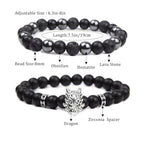 Natural Stone Bracelet 8mm Mens Black Beaded Bracelets Hematite Obsidian Onyx Lava Beads Bracelet Healing Crystal Bracelet for Men - style: Dragon