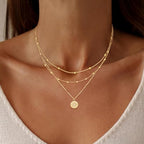 Layered Necklaces for Women, Dainty 14K Gold Plated Circle Peadant Chain Necklace Set Simple Paperclip Stacked Necklaces for Women Trendy Gold Jewelry - color: set2