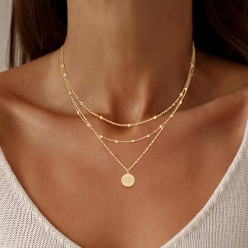 Layered Necklaces for Women, Dainty 14K Gold Plated Circle Peadant Chain Necklace Set Simple Paperclip Stacked Necklaces for Women Trendy Gold Jewelry - color: set2