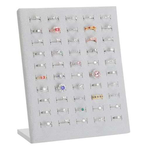 KUKUVR Velvet L-Shaped 50 Slots Ring Earring Holder Display Stand, jewelry Ring Earring Organizer Case Tray for Women & Selling Show (Grey) - color: Grey