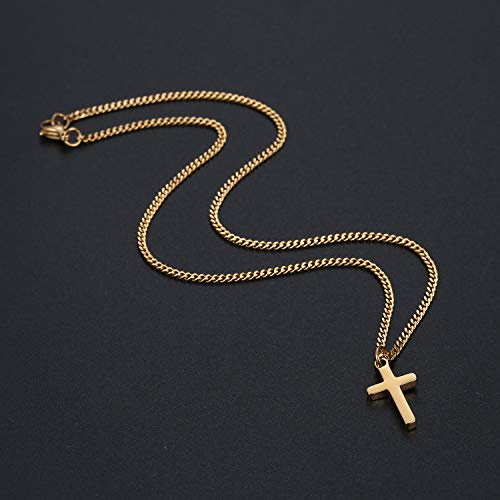 Joxevyia Cross Necklace for 14K Gold Filled Stainless Steel Small Cross Pendant with Cuban Chain Necklace Simple Faith Jewelry Christmas Gift for Men Women 16-24 Inches - size: 16 inches, style: gold cross necklace 0.8"*0.4"