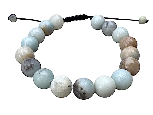 GAF TREASURES Grade A ++ Gemstone Round Bead Adjustable Bracelet 10mm, Genuine Crystal Bead Bracelet, Gift for Men & Women - color: Amazonite Mixed