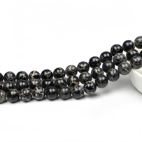 MJDCB 10mm Black Imperial Jasper Gemstone Beads Round Loose Stone Bead for Jewelry Making Bracelets Necklaces - color: Black Imperial Jasper, size: 10mm