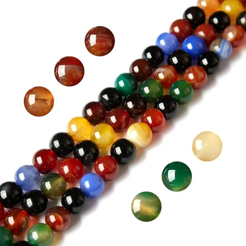 100pcs 10mm Colorful Agate Beads Natural Gemstone Beads Round Loose Beads for Jewelry Making - color: Colorful Agate, size: 10mm