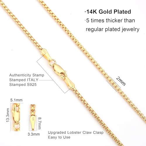 925 Sterling Silver Box Chain Lobster Clasp 2/3/4/5mm Necklace for Women Mens Box Chain Silver/14K Gold Plated Plated Necklace Chain Diamond Cut 16-30 Inches - color: Gold, size: 22, style: 2mm Box Chain