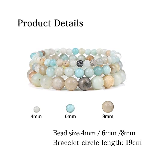 3 PCS Healing Crystal Bracelets for Women 8mm Natural Stone Beaded Stretch Bracelet Amethyst Jewelry Gifts - color: 4,6,8mm Amazonite
