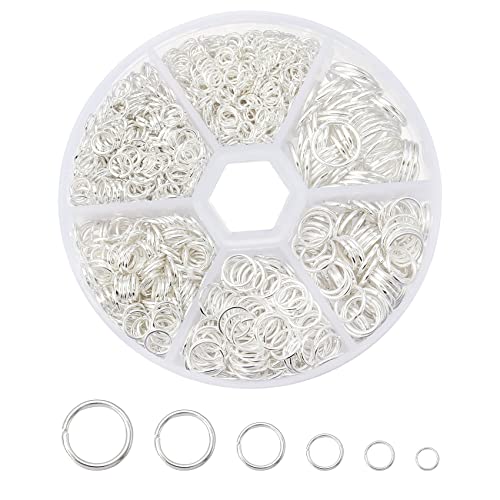1600Pcs Open Jump Rings Silver Jump Rings Set Silver Plated Jump Rings for Jewelry Making Connectors(4mm 5mm 6mm 7mm 8mm 10mm) - color: Silver, size: 4mm, 5mm, 6mm, 7mm, 8mm, 10mm