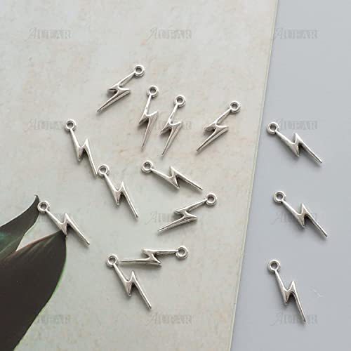 AUEAR, Flash Shape Charms Lightning Bolt Pendants Alloy Charm for Jewelry Making Supply Bracelet Necklace Earrings DIY Crafting Antiqued - color: Silver