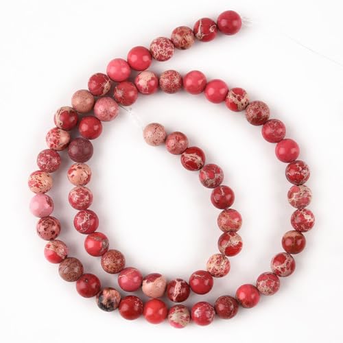 6mm Red Sea Sediment Imperial Jasper Round Gemstone Natural Stone Loose Beads for Jewelry Making Design Crafts 60 Pcs 15 Inch - color: Red, size: 6mm