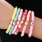 COLORFUL BLING 5-12Pcs Bohemian Love Heart Bead Bracelets for Women Vinyl Disc Heishi Surfer Stackable Stretch Bracelet Summer Beach Boho Jewelry - color: 6pcs mix