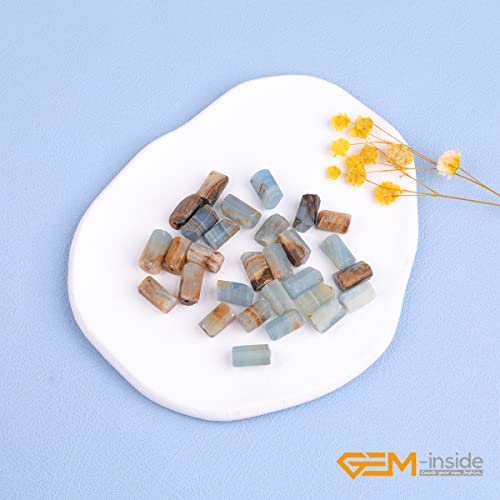 GEM-Inside 27Pcs 8x12mm Natural Blue Calcite Quartz Gemstone Faceted Freeform Tube Column Chakra Beads for Jewelry Making Full 15" Strand Power Energy Healing Stone - color: Blue Calcite