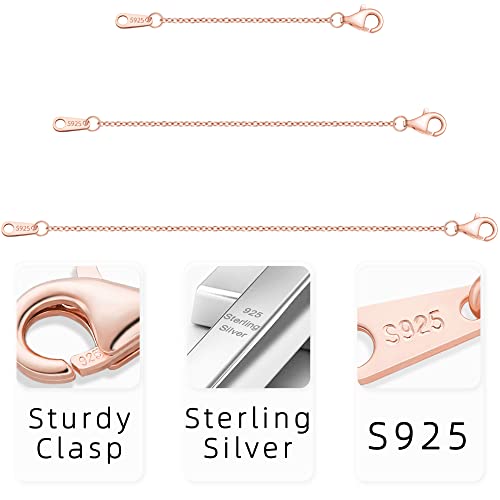 VANBARIS 925 Sterling Silver Necklace Extender Rose Gold Necklace Extender Rose Gold Chain Extenders for Necklaces 3 Piece Set (2, 3, 4 inch) - color: RoseGold, size: 2 3 4 inch