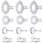 SUNNYCLUE 1 Box 16Pcs Stainless Steel Bezel Cabochon Ring Base Metal Antique Round Adjustable Prong Ring Blank Tray Setting Components for Jewelry Making Kits DIY Supplies Women Adult - style: Ring 4