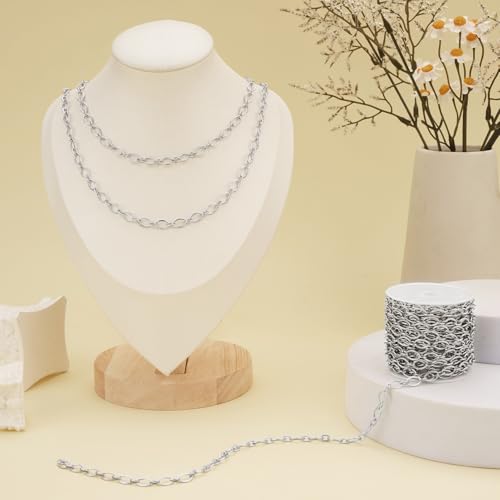 Jabogrii 5 Meters Silver Rhombic Chain for Jewelry Making Stainless Steel Chain Roll Bulk with Lobster Clasps and Jump Rings - color: Rhombic Silver