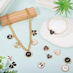 Craftdady Crystal Rhinestone Pendants Butterfly Heart Rhombus Bowknot Earring Charms Alloy Enamel Metal Pendants Light Gold Bracelet Charms for DIY Craft Necklace Jewelry Making - color: Black White Heart